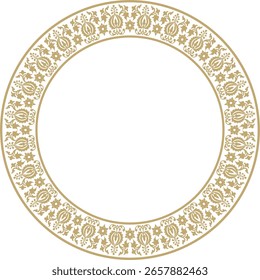 Vector round gold ancient Russian ornament. Slavic border, frame. Circle, ring. Painting of the royal chambers.

