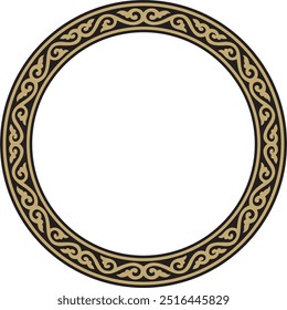 Vector round gold and black ancient Russian ornament. Slavic border, frame. Circle, ring. Painting of the royal chambers.
