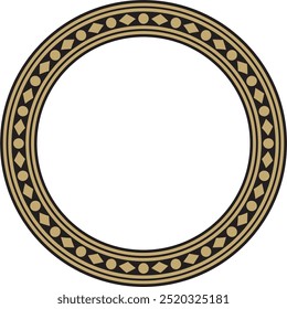 Vector redondo de oro y negro adorno ruso antiguo. Frontera eslava, marco. Círculo, anillo. Pintura de las cámaras reales.
