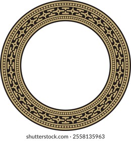 Vector round gold and black ancient Russian ornament. Slavic border, frame. Circle, ring. Painting of the royal chambers.
