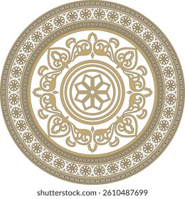 Vector round gold and black ancient Russian ornament. Slavic border, frame. Circle, ring. Painting of the royal chambers.
