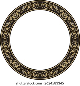 Vector round gold and black ancient Russian ornament. Slavic border, frame. Circle, ring. Painting of the royal chambers.
