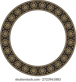 Vector redondo de oro y negro adorno ruso antiguo. Frontera eslava, marco. Círculo, anillo. Pintura de las cámaras reales.

