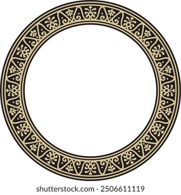 Vector round gold with black border, frame, Pompeii ring. Circle Neopolitan ornament. Art of Ancient Rome.
