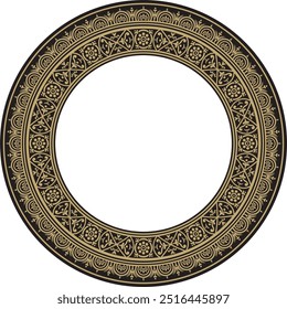 Vector round gold with black border, frame, Pompeii ring. Circle Neopolitan ornament. Art of Ancient Rome.
