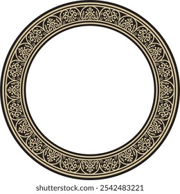 Vector round gold with black border, frame, Pompeii ring. Circle Neopolitan ornament. Art of Ancient Rome.
