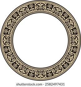 Vector round gold with black border, frame, Pompeii ring. Circle Neopolitan ornament. Art of Ancient Rome.
