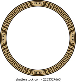 Vector round gold and black classic frame. Greek meander. Patterns of Greece and ancient Rome. Circle european border