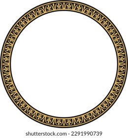 Vector round gold and black Greek frame. Classic meander ornament. Border Ancient Greece, Roman Empire.
