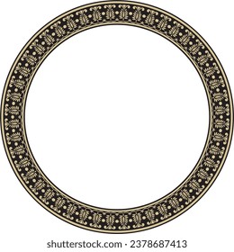 Vector de oro redondo y ornamento nacional indio negro. Círculo de plantas étnicas, frontera. Marco, anillo de flores. Cachorros y hojas.
