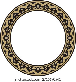 Vector redondo de oro y adorno persa nacional negro. Círculo, anillo, marco, frontera, patrón étnico de los pueblos de Irán, Irak, Tayikistán
