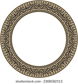 Vector round gold and black seamless classic byzantine ornament. Infinite circle, border, frame Ancient Greece, Eastern Roman Empire. Decoration of the Russian Orthodox Church.
