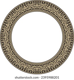 Vector round gold and black seamless classic byzantine ornament. Infinite circle, border, frame Ancient Greece, Eastern Roman Empire. Decoration of the Russian Orthodox Church.
