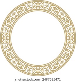 Vector round gold border, frame, Pompeii ring. Circle Neopolitan ornament. Art of Ancient Rome.
