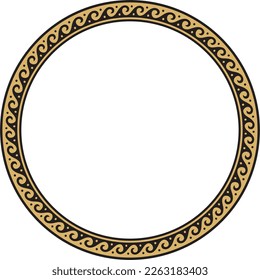 Vector round gold classic frame. Greek wave meander. Patterns of Greece and ancient Rome. Circle european border