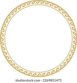 Vector round gold classic frame. Greek wave meander. Patterns of Greece and ancient Rome. Circle european border