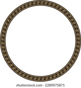 Vector round gold classic frame. Greek wave meander. Patterns of Greece and ancient Rome. Circle european border