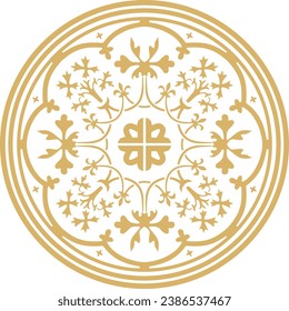 Vektorrund um Gold klassische Ornamente. Zirkel mit klassischem europäischen Ornament. Altes Griechenland, Römisches Reich. Renaissance, Borocco