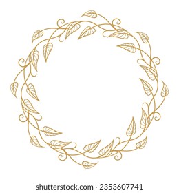Vector round gold floral frame. Luxury wreath template for invitations and greeting cards.