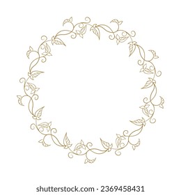 Marco floral de oro redondeado de vectores. Plantilla de corona de lujo para invitaciones y tarjetas de felicitación.