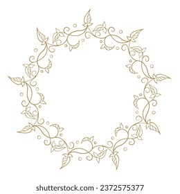 Vector round gold floral frame. Luxury wreath template for invitations and greeting cards.