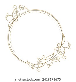 Vector round gold floral frame. Luxury wreath template for invitations and greeting cards.