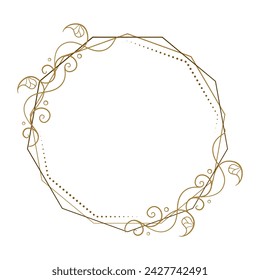 Vector round gold floral frame. Luxury wreath template for invitations and greeting cards.