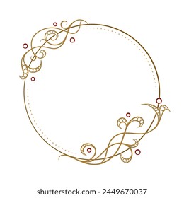 Vector round gold floral frame. Luxury wreath template for invitations and greeting cards.