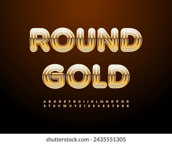 Fuente redonda del oro del vector. Conjunto de alfabeto exclusivo moderno. Fuente Cool de moda. Letras y números elegantes.