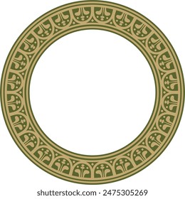 Vector round gold with green border, frame, Pompeii ring. Circle Neopolitan ornament. Art of Ancient Rome.
