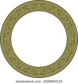 Vector round gold with green border, frame, Pompeii ring. Circle Neopolitan ornament. Art of Ancient Rome.
