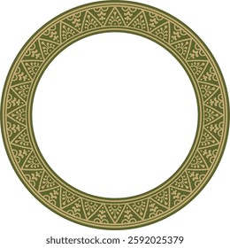 Vector round gold with green border, frame, Pompeii ring. Circle Neopolitan ornament. Art of Ancient Rome.
