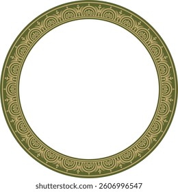 Vector round gold with green border, frame, Pompeii ring. Circle Neopolitan ornament. Art of Ancient Rome.
