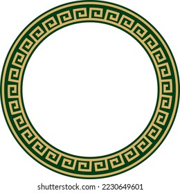 Vector de oro redondeado y marco verde clásico. Trasero griego. Patrones de Grecia y la Roma antigua. Frontera Circle europea
