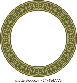 Vector round gold with green national Persian ornament. Circle, ring, frame, border, ethnic pattern of the peoples of Iran, Iraq, Tajikistan
