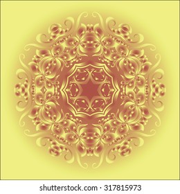 Vector round gold pattern, glowing mandala