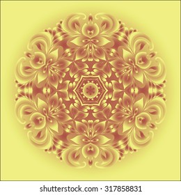 Vector round gold pattern, glowing mandala