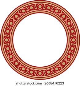 Vector round gold and red ancient Russian ornament. Slavic border, frame. Circle, ring. Painting of the royal chambers.
