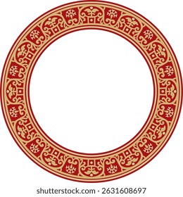 Vetor ouro redondo com borda vermelha, quadro, anel Pompeia. Círculo Ornamento Neopolitano. Arte da Roma Antiga.

