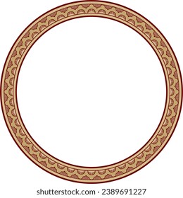 Vektorrund um Gold mit roten indischen nationalen Ornamenten. Ethnische Pflanzenkreis, Grenze. Rahmen, Blumenring. Pflaumen und Blätter.
