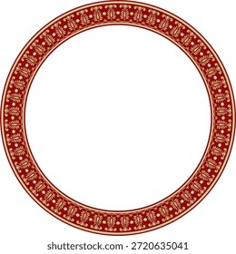 Vector redondo de oro con adorno nacional indio rojo. Círculo étnico de plantas, frontera. Marco, anillo de flores. Amapolas y hojas.

