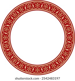 Vector round gold with red national Persian ornament. Circle, ring, frame, border, ethnic pattern of the peoples of Iran, Iraq, Tajikistan
