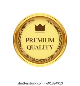 Vector round golden badge label with premium quality