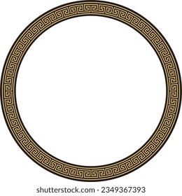 Vector round golden and black classic frame. Greek meander. Patterns of Greece and ancient Rome. Circle european border