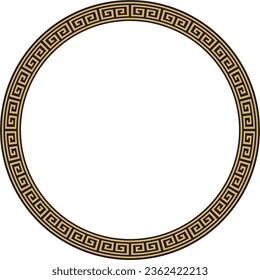 Vector round golden and black classic frame. Greek meander. Patterns of Greece and ancient Rome. Circle european border