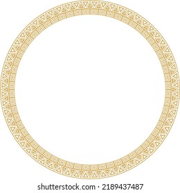 Vector round golden border ornament. Native American tribes framework, circle.