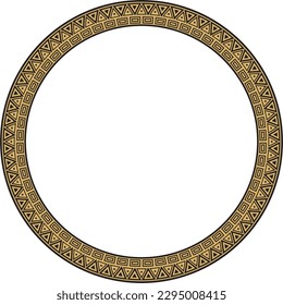 Vector round golden border ornament. Native American tribes framework, circle.