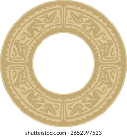 Vector round golden border ornament. Native American tribes framework, circle.