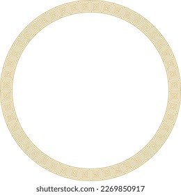 Vector round golden classic frame. Greek meander. Patterns of Greece and ancient Rome. Circle european border