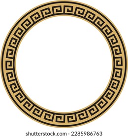 Vector round golden classic frame. Greek meander. Patterns of Greece and ancient Rome. Circle european border